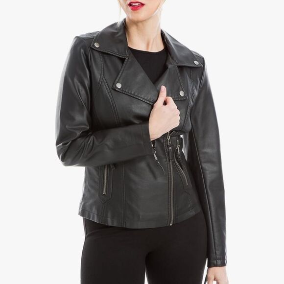 Max Studio Women's‎ Faux Leather Jacket Chocolate Large NWT in packaging - Picture 2 of 9